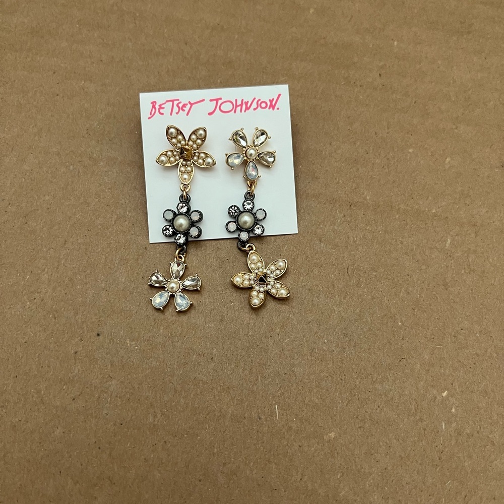 Betsey Johnson Flower Linear Mismatch Earrings